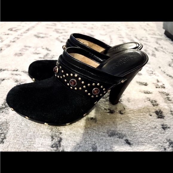 Michael Kors black suede heels mules with stones, size 7 - Picture 6 of 9